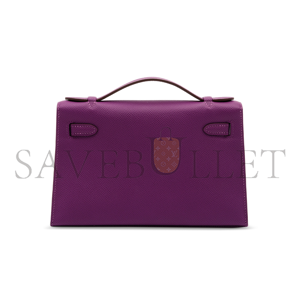 H**mes an anÉmone epsom leather kelly pochette with palladium hardware (22*14*7cm)
